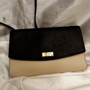 Welcome! KATE SPADE Leather Wallet Crossbody Ivory White Blue Thick Leather